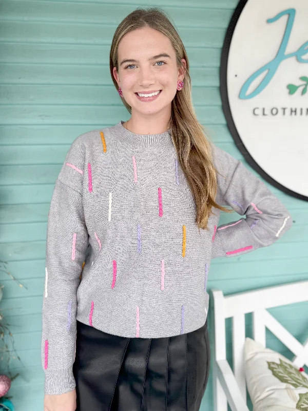 Weekend Savings Fiesta (THML)The Confetti Thin Sweater-Grey