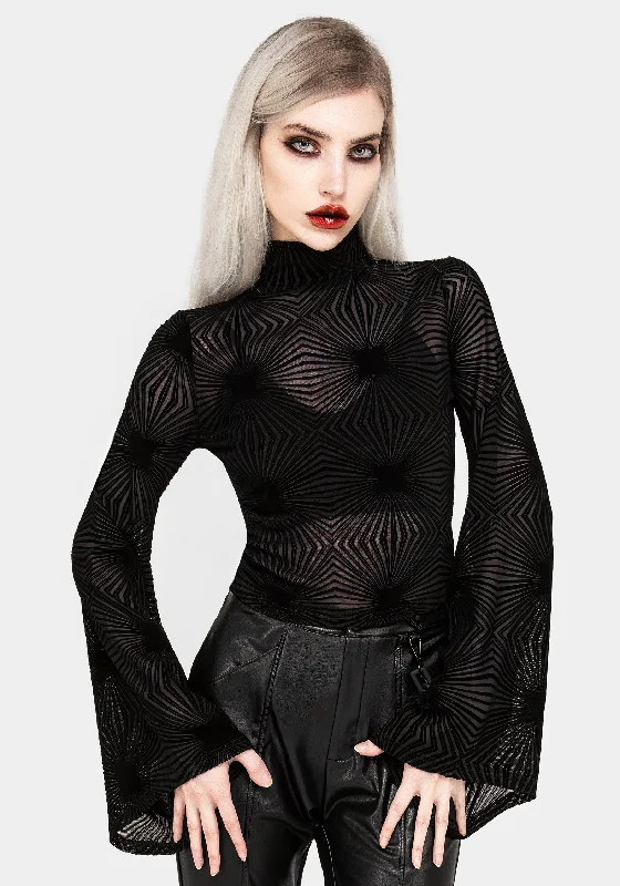 Weekend Deals You Can't Resist Strobe Flocked Mesh Flare Sleeve Top