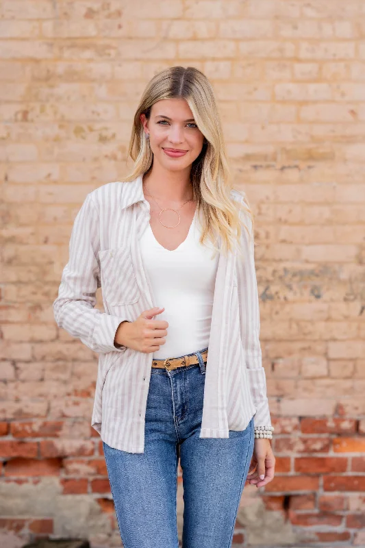 Cash Savings Muted Mixed Stripes Button Up