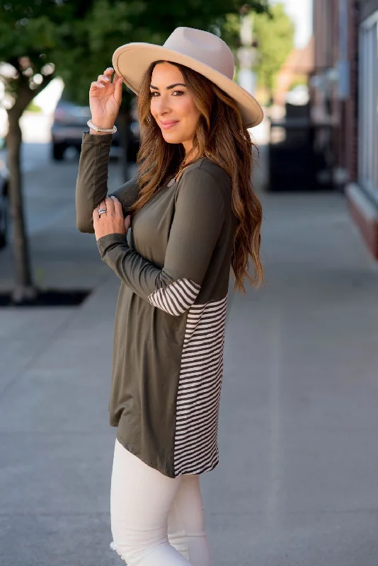 Take Action Striped Bottom Long Sleeve Tunic Tee