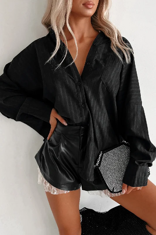 Time-Sensitive Lucky To Know Me Oversized Stripe Shirt (Black)