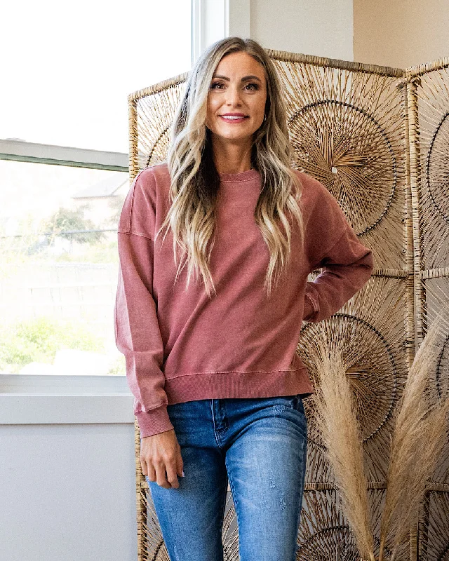 Make Your Weekend Count with Savings Acid Wash Crewneck Sweatshirt - Dusty Brick