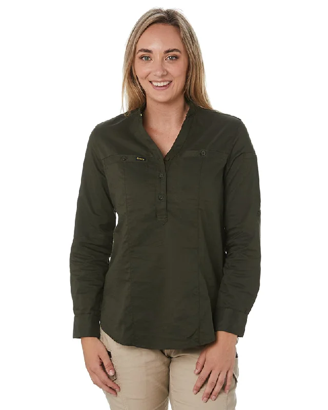 Your Weekend, Your Savings Womens Stretch V-Neck Closed Front Shirt - Olive