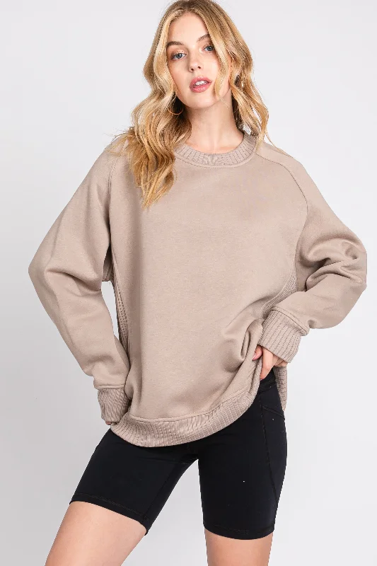 Deal of the Day Taupe Pullover Terry Crewneck