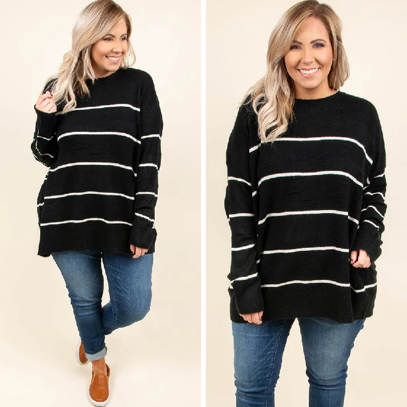 Weekend Deals to Make You Happy Slumber Party Sweater, Black-Cream