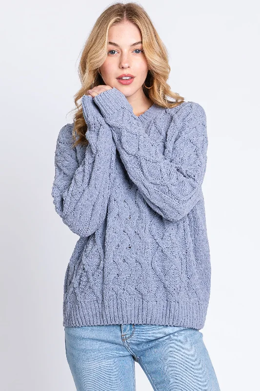Weekend Savings Spree Blue Cable Knit Sweater