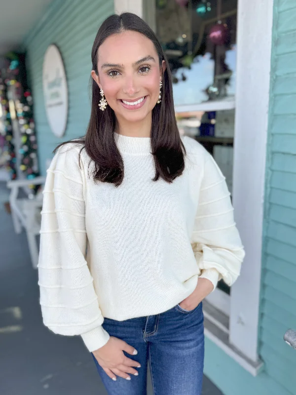 Weekend Specials to Grab The Wendy Textured Puff Sleeve Sweater-Cream