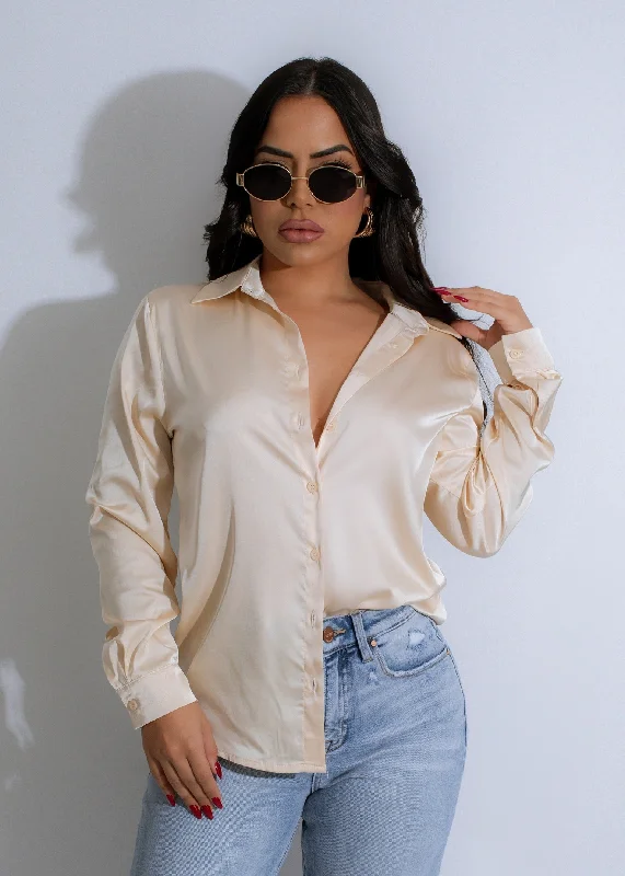 Cash Savings Eclipse Essence Satin Button Down Top Nude