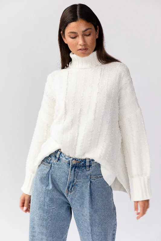 Big Deal Cream Textured Knit Turtleneck Sweater