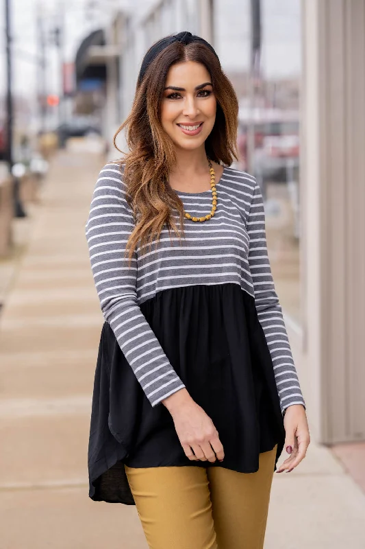 Weekend Shopping Bliss Striped Blouse Bottom Peplum Tee