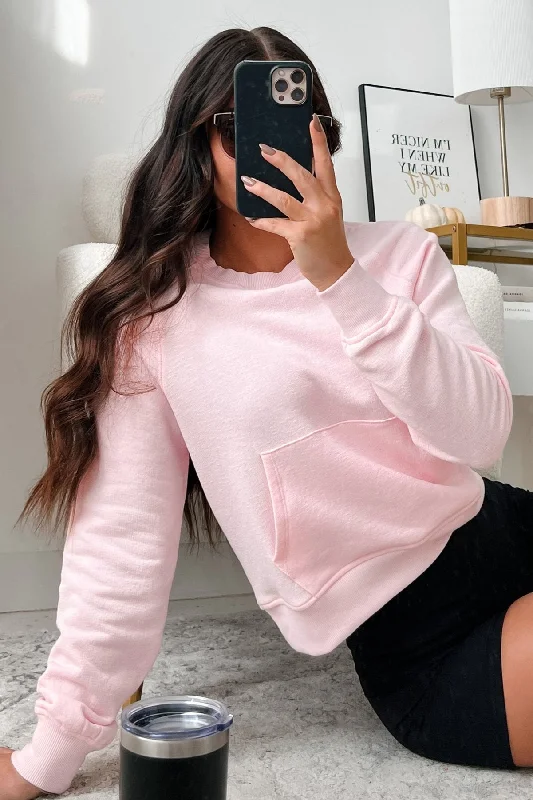 Unbeatable Deal At Home Vibes Raglan Sleeve Pocket Sweatshirt (Pale Pink)