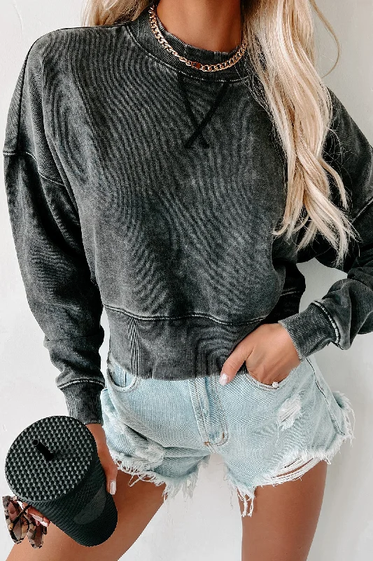 Weekend Deals to Brighten Your Day Mineral Wash Cropped Pullover Sweatshirt (Black)