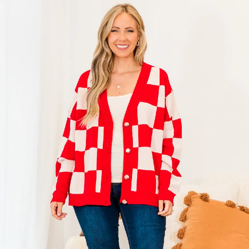 Clearance Sale Checkmate Babe Cardigan, Red
