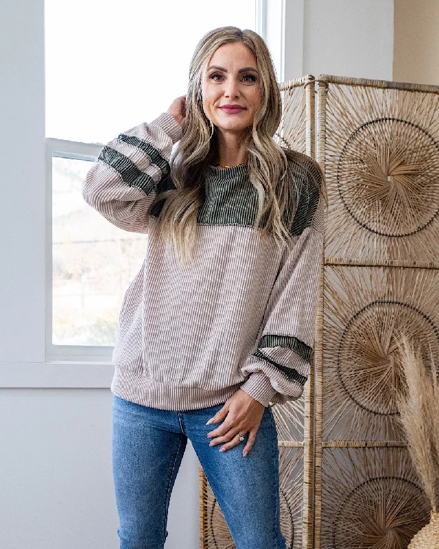 Weekend Offers That Dazzle NEW! Vanessa Color Block Corded Varsity Stripe Top - Taupe