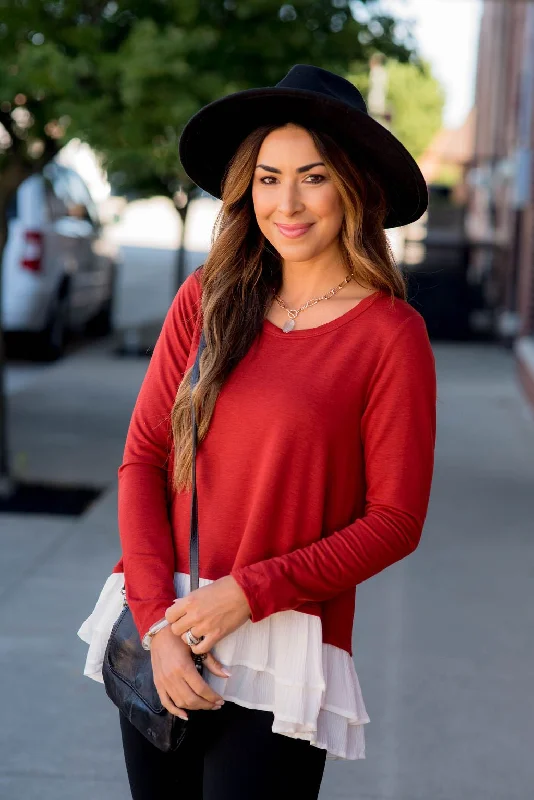 Hot Buy Double Ruffle Bottom Long Sleeve Tee