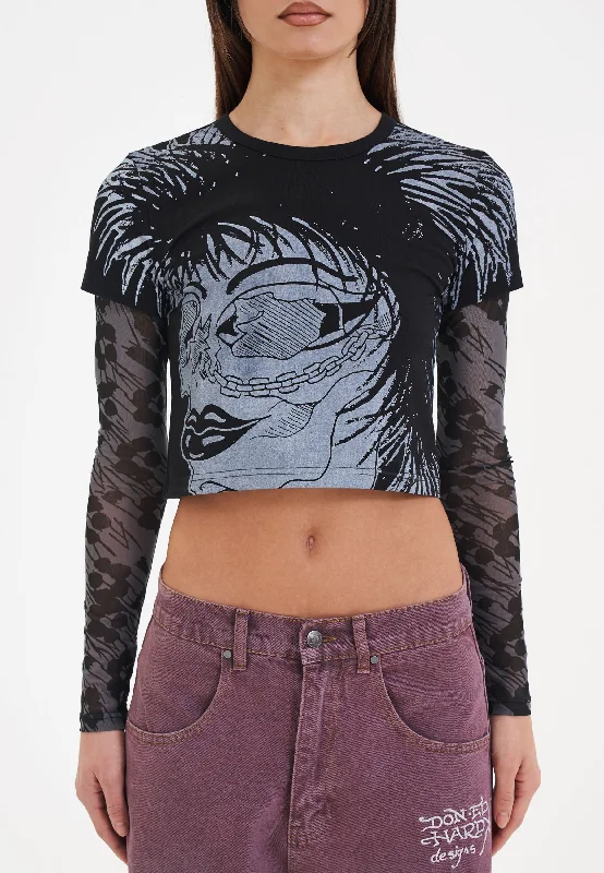 Weekend Discounts Worth Grabbing Womens Pretty In Punk Double Sleeve Baby Tshirt Top - Black