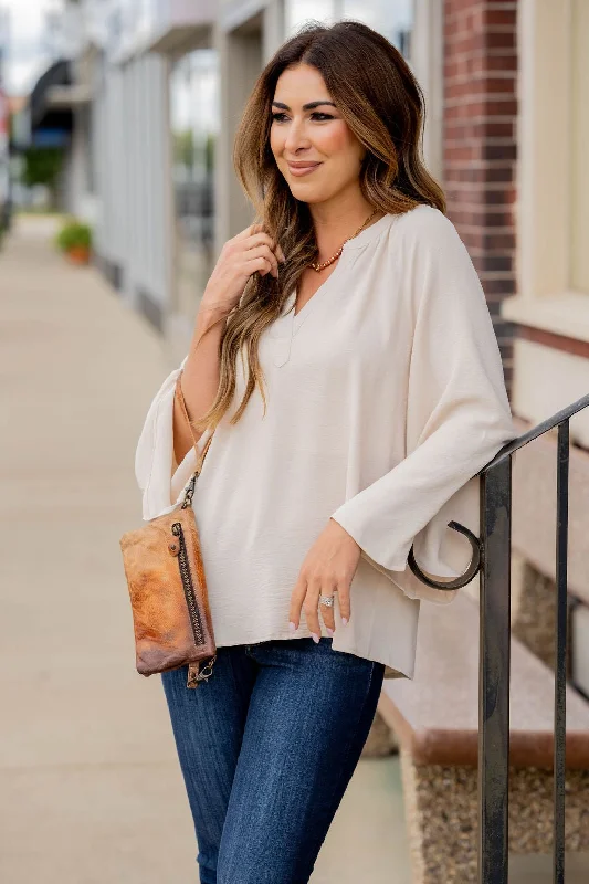 Weekend Discounts to Delight Wide Sleeve V-Neck Blouse