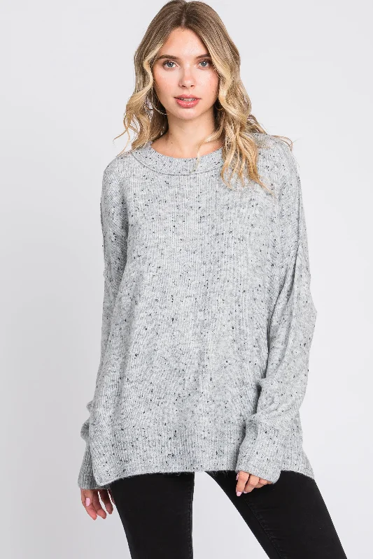 Stock Clearance Grey Speckled Knit Sweater