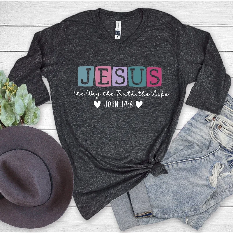 Overstock Clearance Jesus John 14:6 3/4 Sleeve V-Neck