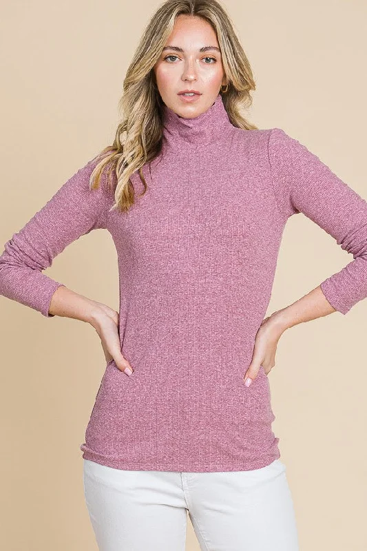 Weekend Bargains to Cherish Mauve Ribbed Mock Neck Long Sleeve Top