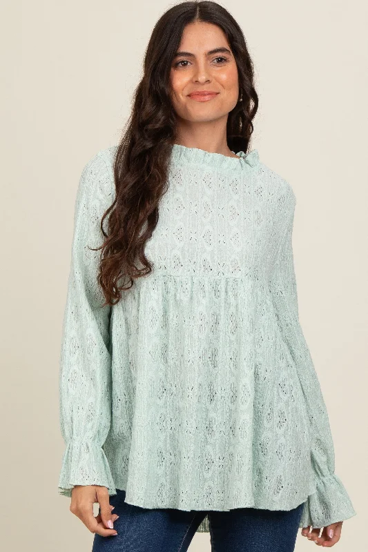 Weekend Discounts You Deserve Mint Green Lace Ruffled Neck Top