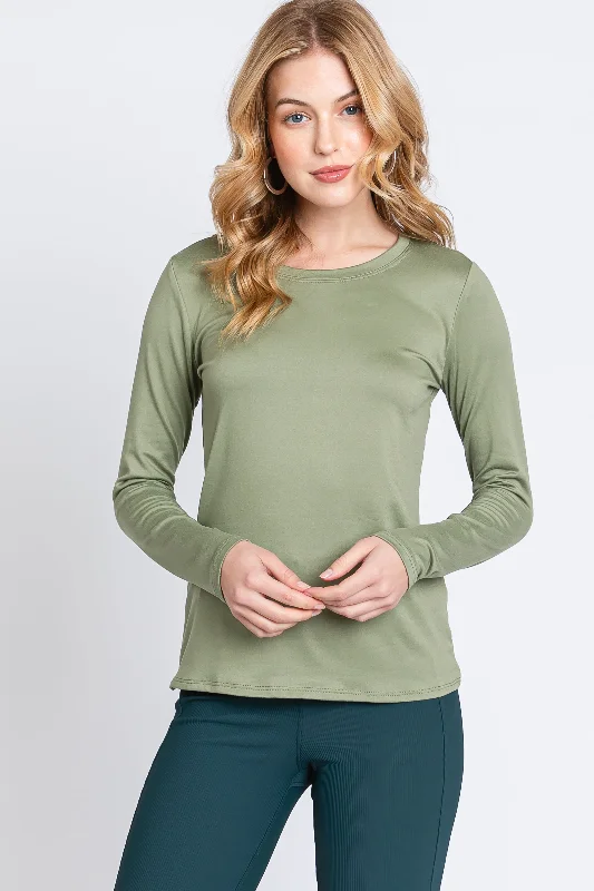 Unmissable Offer Light Olive Knit Long Sleeve Round Hem Top