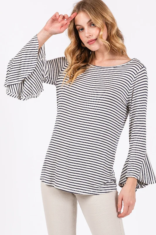 Weekend Savings Spree Navy Blue Striped 3/4 Sleeve Top