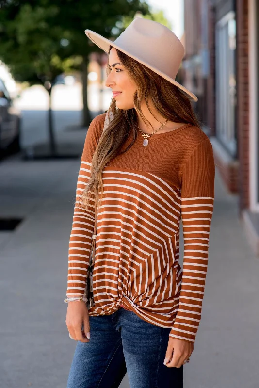 Weekend Bargains Just for You Striped Thermal Top Side Knot Tee