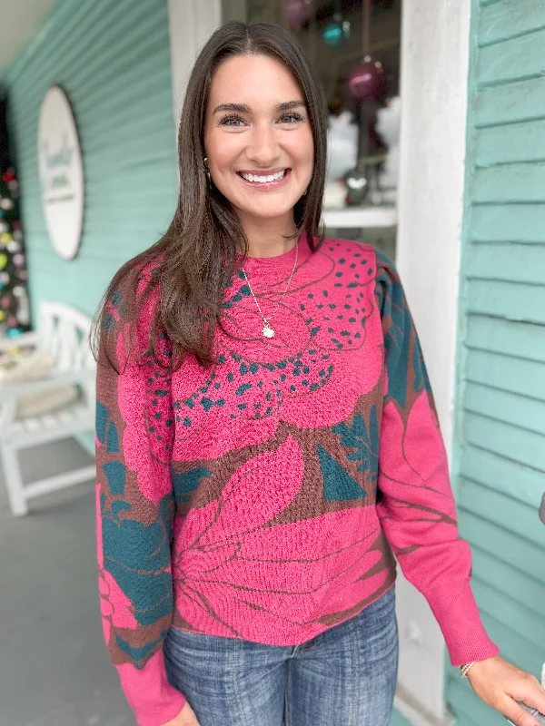Year-End Clearance The Zinnia Floral Sweater-Pink