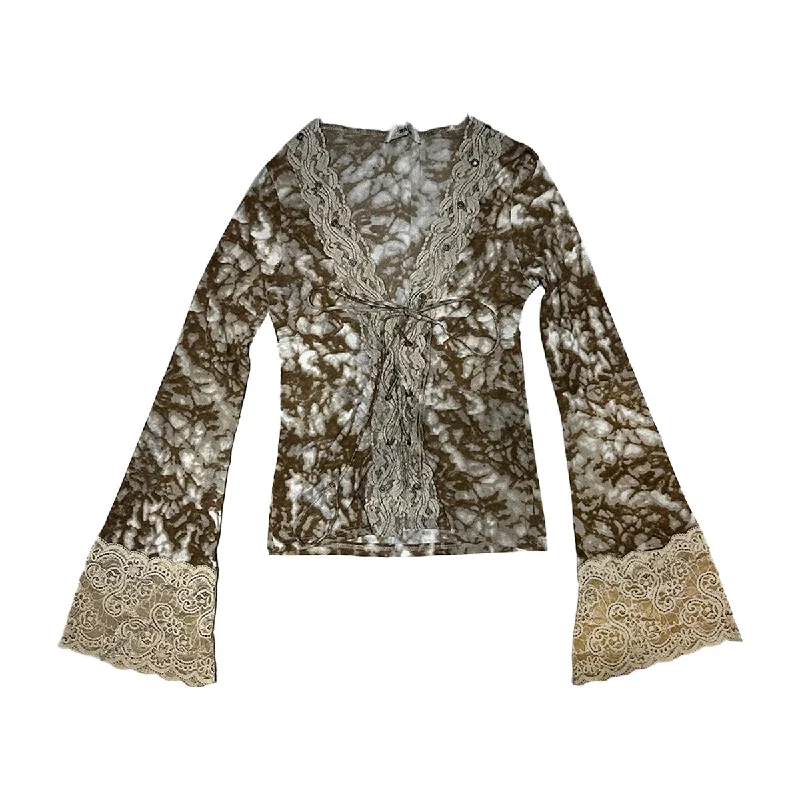 Weekend Specials to Delight Lace Trim Bell Sleeve Top