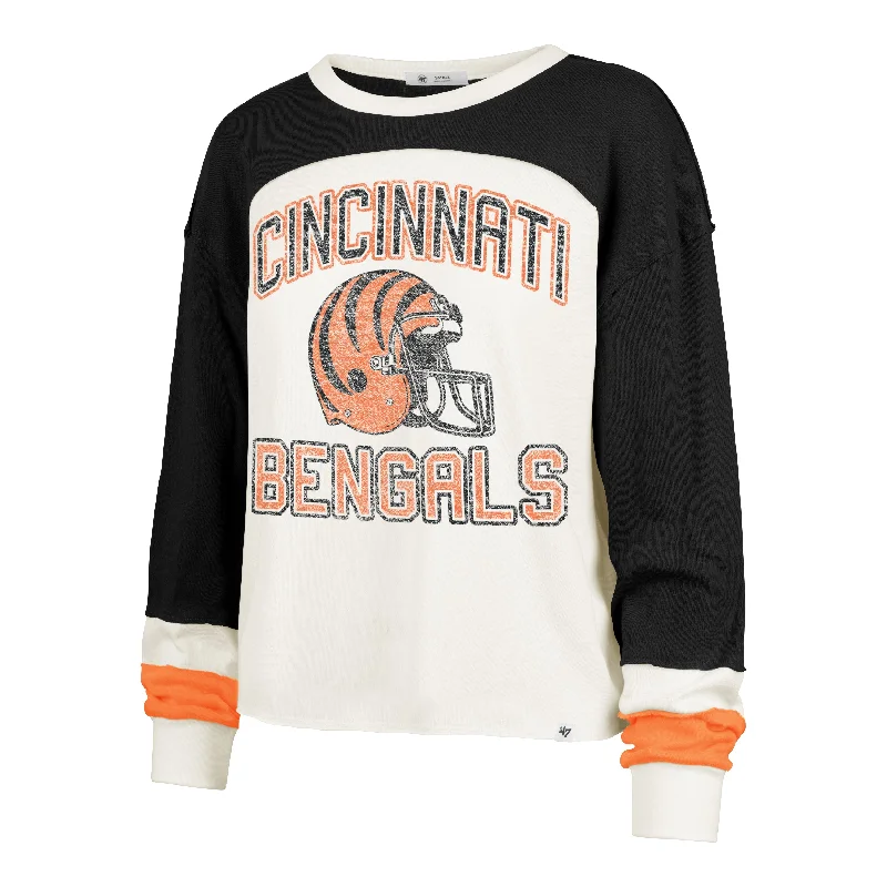 Massive Savings CINCINNATI BENGALS HISTORIC GRIDIRON CURVE '47 TONI LONG SLEEVE TEE WOMENS