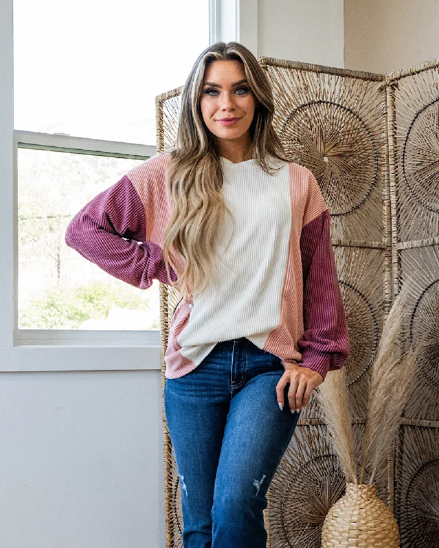 Overstock Sale Aaliyah Color Block Corded Top - Marsala