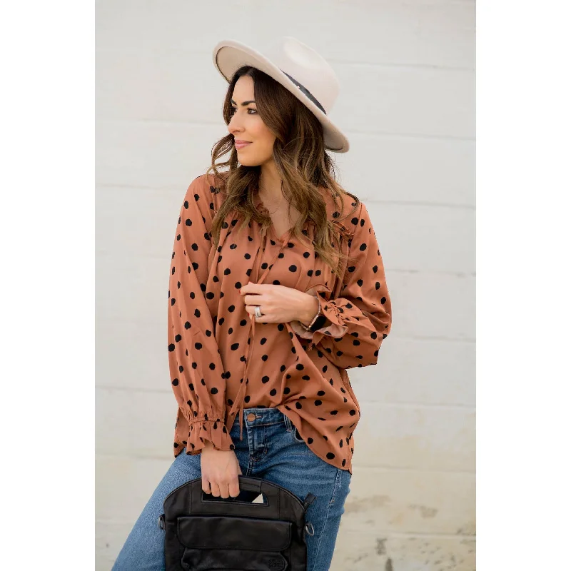 Weekend Savings Fiesta Polka Dot Drawstring Blouse