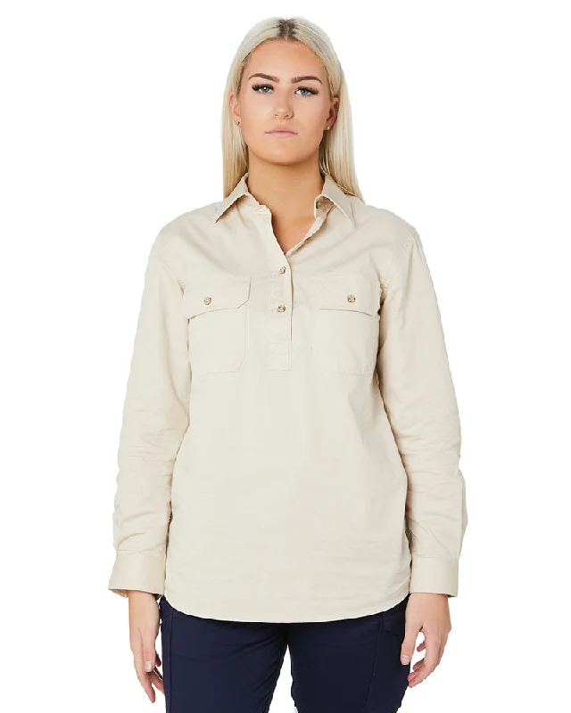 Weekend Savings Spectacular Ladies Closed Front Shirt LS - Stone