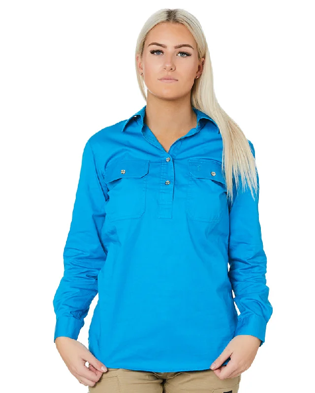 Great Bargain Ladies Closed Front Shirt LS - Azure