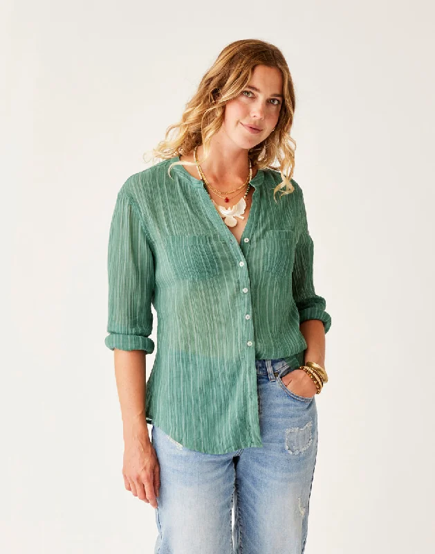 One-Day Only Dylan Gauze Tunic: Forest Multistripe