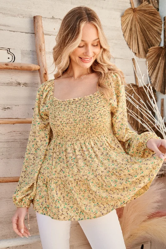 Value Deals Yellow Floral Long Sleeve Blouse