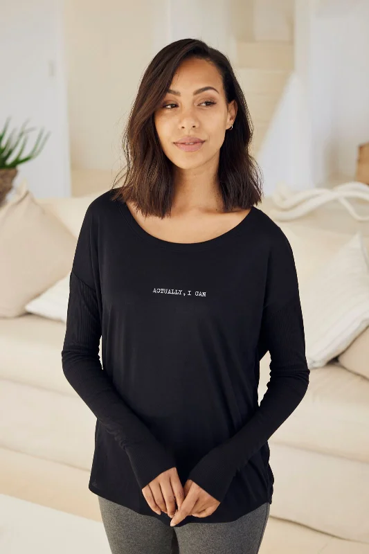 Weekend Specials to Love "Actually, I can" Original Ribbed Long Sleeve Tee