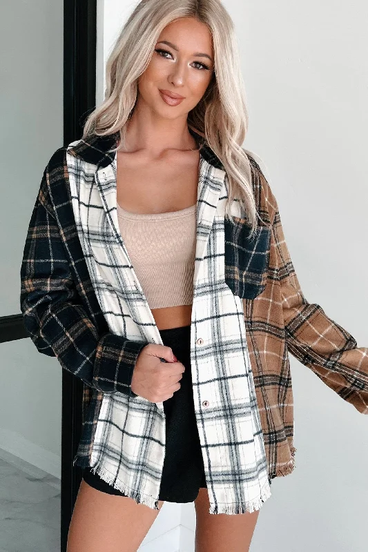 Major Deal Bonfire Social Mixed Plaid Shacket (Multi/Navy)