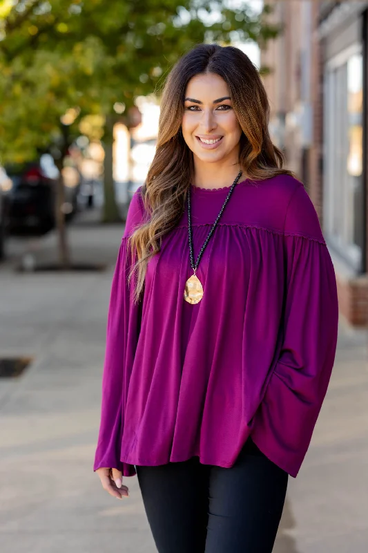 Take Action Scallop Stitched Bell Sleeve Tee