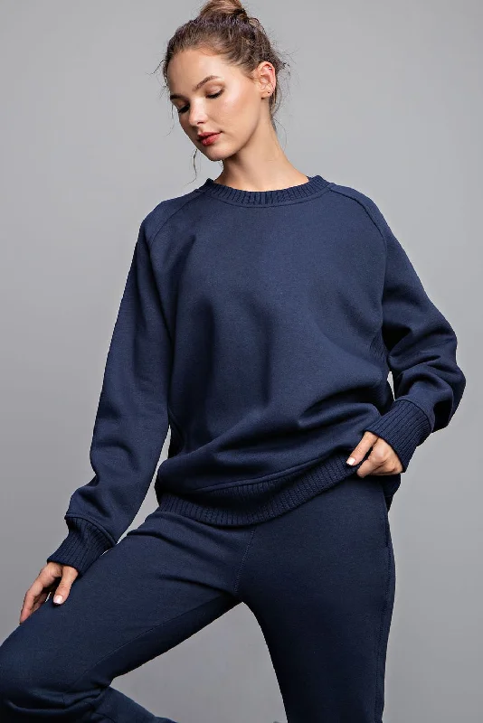 Weekend Specials to Relish Navy Blue Pullover Terry Crewneck