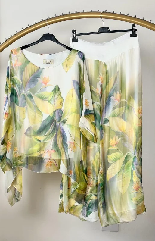 Celebrate the Weekend with Discounts The Tropical Leaves Blouse and Pant Set