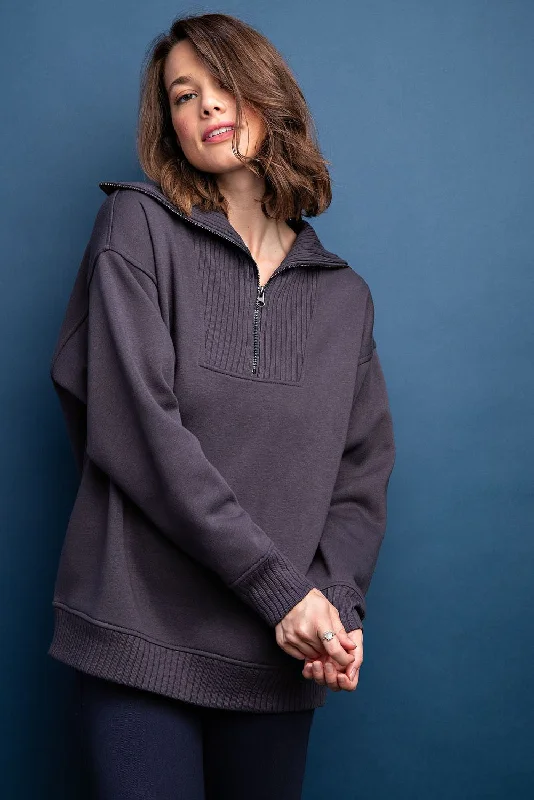 Weekend Special Charcoal High-Neck Fleece Pullover