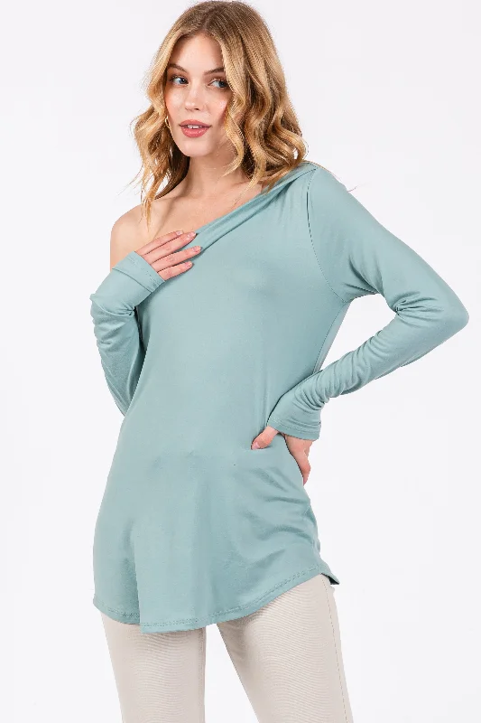 Deal Alert Mint Long Sleeve Off Shoulder Top