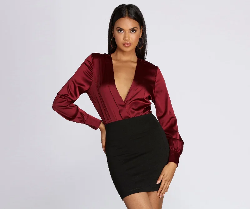Weekend Discounts to Love Satin Chic Wrap Front Bodysuit