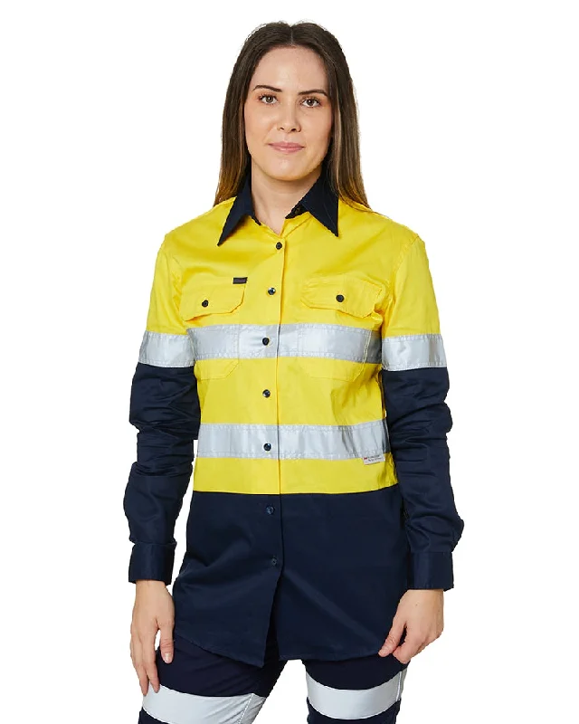 Weekend Specials Just for You Ladies Hi Vis Lightweight LS Shirt - Yellow/Navy