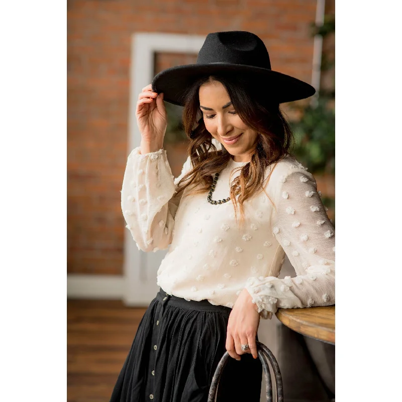 Weekend Savings Spectacular Textured Dots Cinched Sleeve Blouse