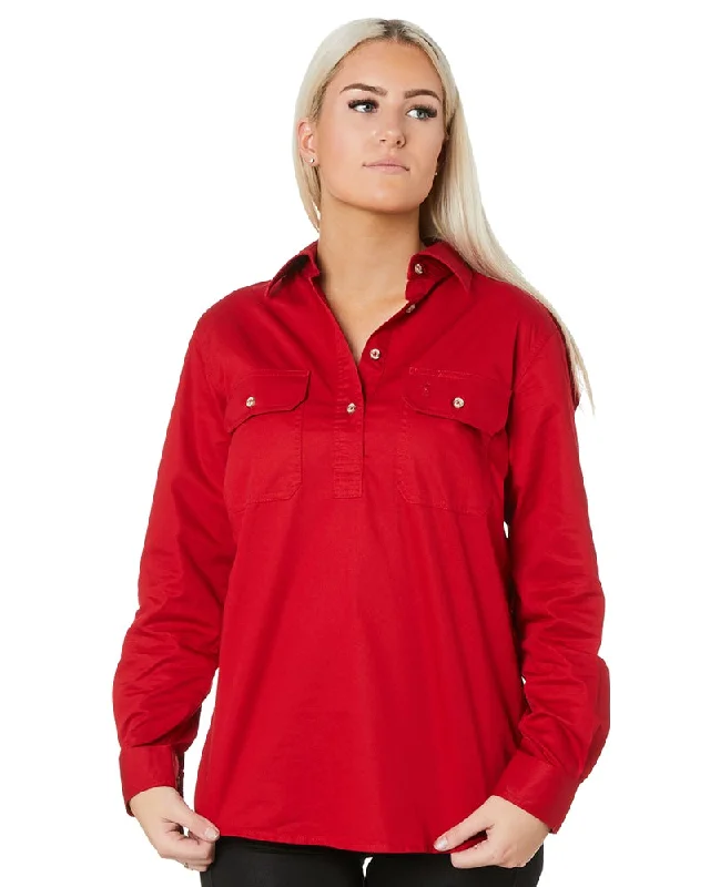 Unmissable Sale Ladies Closed Front Shirt LS - Red
