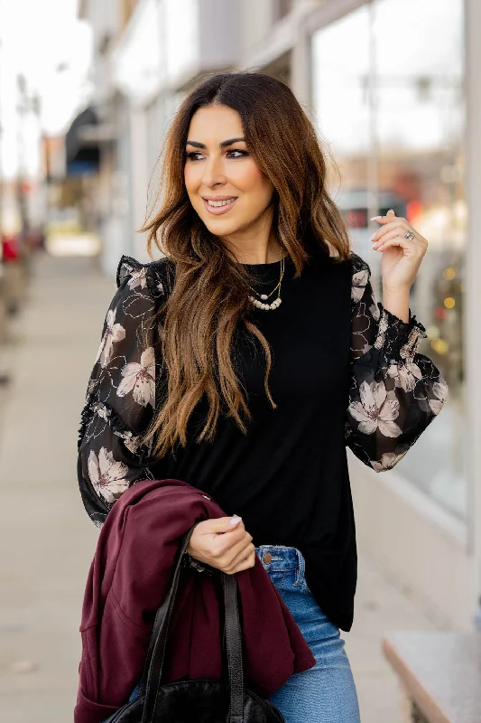 Can't Beat Sheer Floral Ruffle Sleeve Blouse