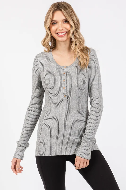 Weekend Bargains Galore Heather Grey Ribbed Henley Top